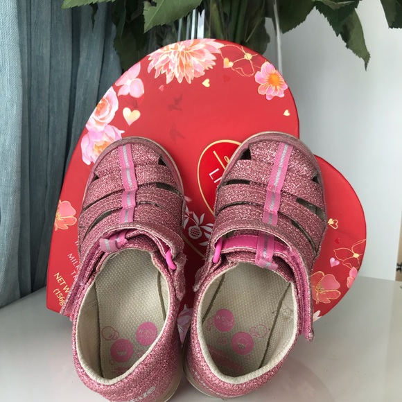 Stride Rite sandals Memory Foam Toddler size 11 LIKE NEW SPARKLE PINK CLOSED TOE - Picture 5 of 7